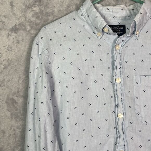 Abercrombie & Fitch Light Blue Polka Dot Linen Button Up Long Sleeve Size Medium - Picture 6 of 10